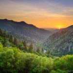 Sunset at the Newfound Gap in the Great Smoky Mountains.